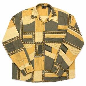 Monzini Collection Vintage Geometric Print Long Sleeve Shirt 2X